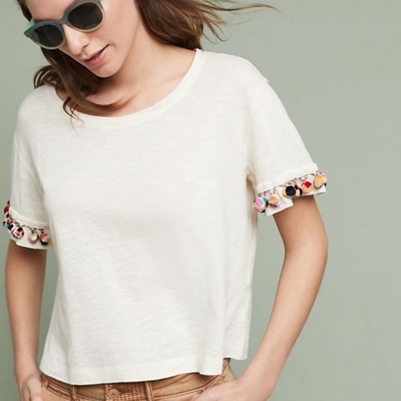 Anthropologie Tops - Anthro Lilka S Boxy Crop Pommed Tee Top Shirt Pom